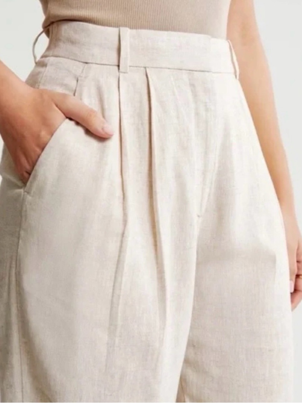 Abercrombie & Fitch Beige New High-Waist Wide-Leg Linen Blend Pants - Picture 2 of 8